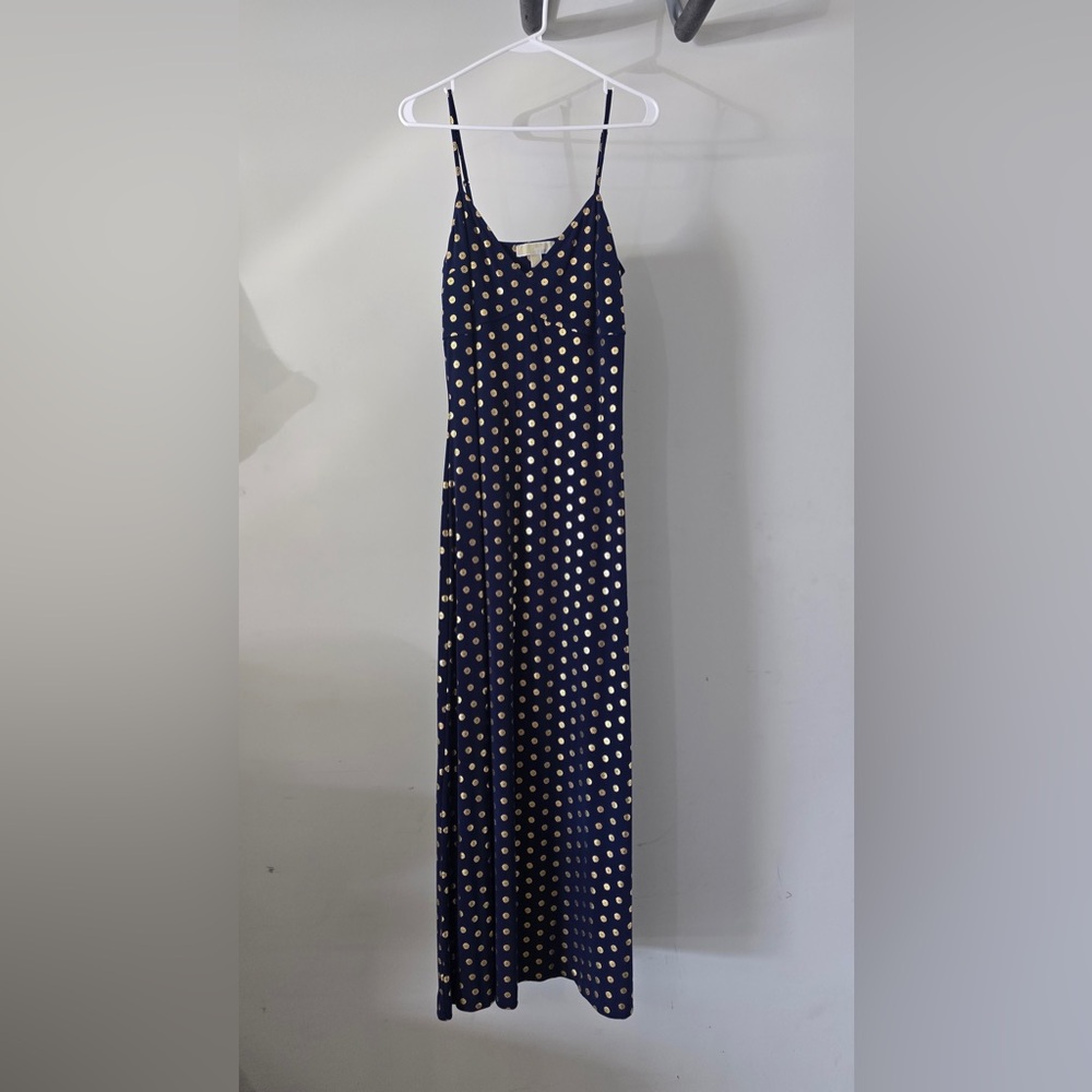 Michael Kors Navy and Gold Floral Dress size large EUC